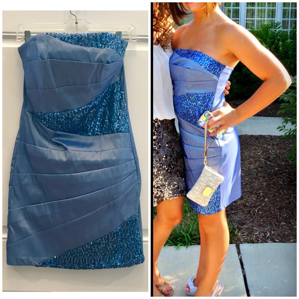 TEEZE ME Iridescent Taffeta & Sequins Strapless Dress